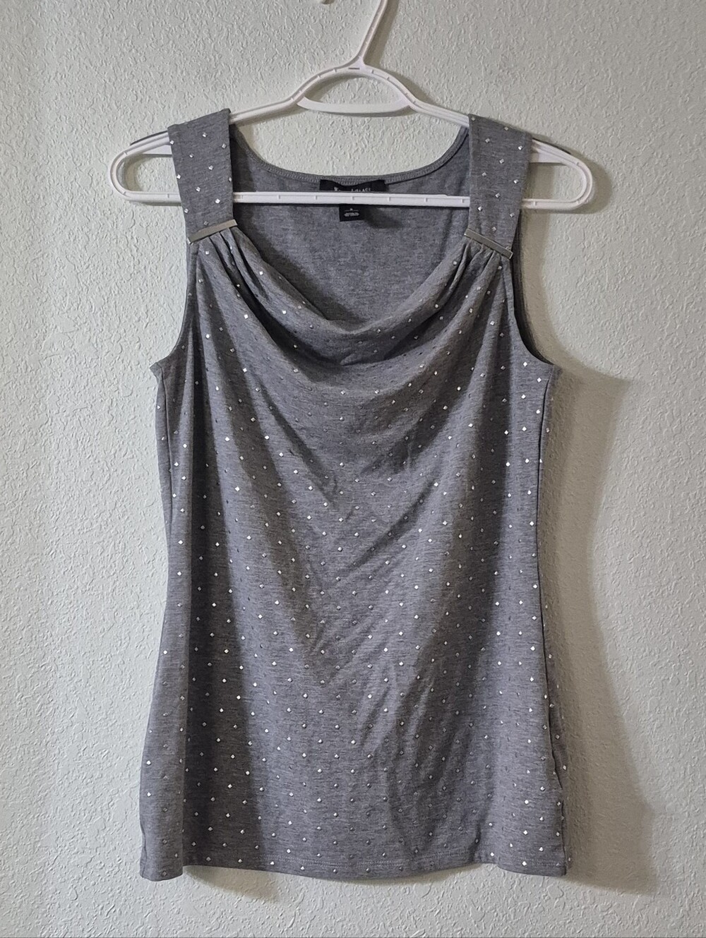 White House Black Market Gray Sleeveless Cowl Neck Tank with Silver Studs